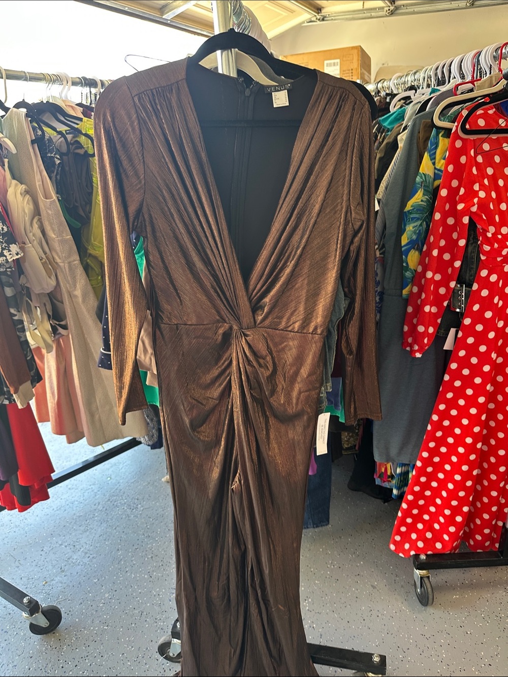 Venus Bronze Metallic Twist-Front pantsuit NWT